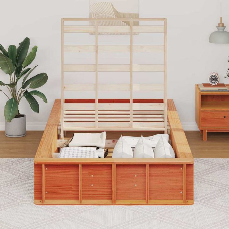 Casa si Gradina - Mobilier - Paturi si accesorii - Paturi - Cadru de pat Maroniu cerat 90 x 190 cm Lemn de pin masiv - Infinity.ro