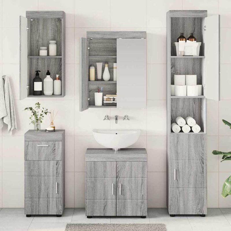 Casa si Gradina - Mobilier - Mobilier baie - Corpuri baie - Set de mobilier pentru baie TULUM Gri Sonoma Lemn compozit - Infinity.ro
