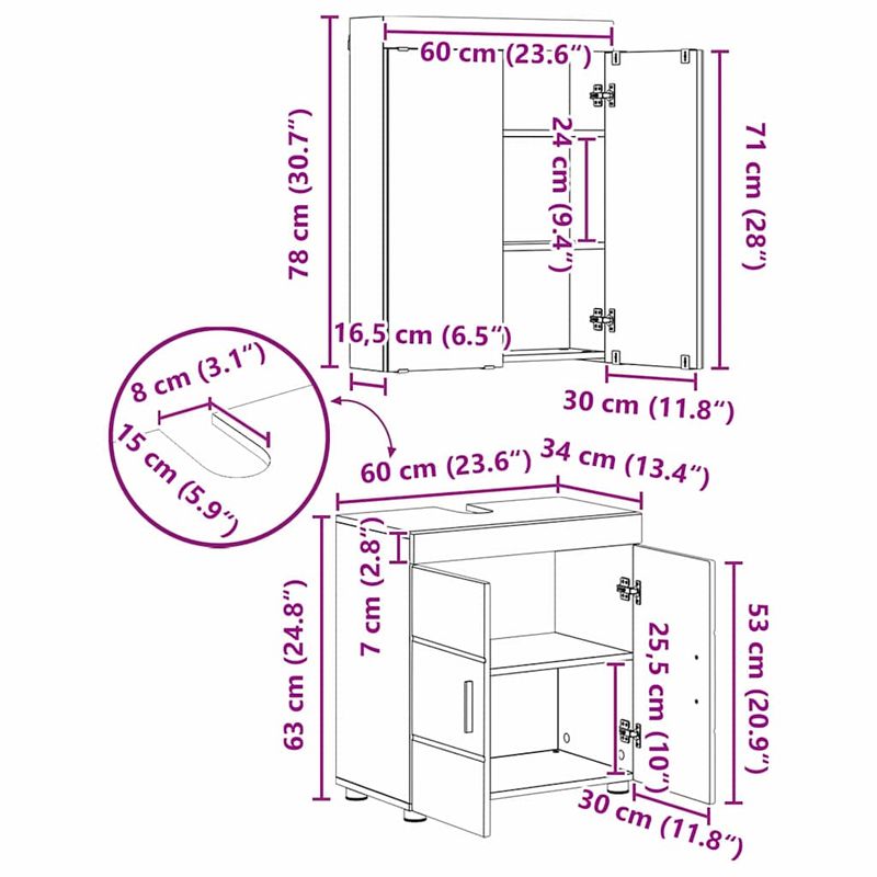 Casa si Gradina - Mobilier - Mobilier baie - Corpuri baie - Set de mobilier pentru baie TULUM Lemn vechi Lemn compozit - Infinity.ro