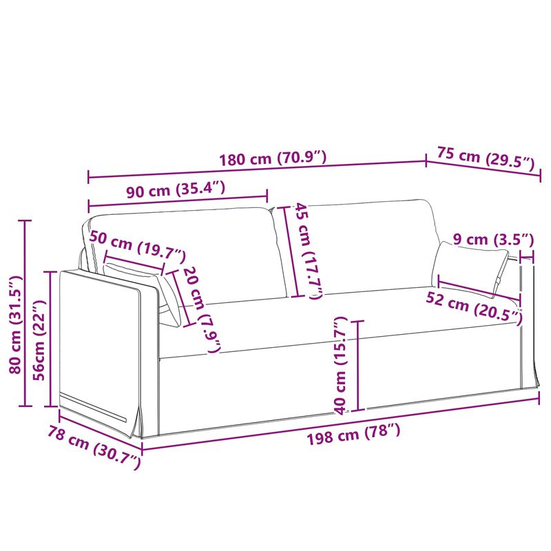 Casa si Gradina - Mobilier - Canapele si coltare - Canapele - Canapea 180cm 2 pcs Gri deschis Metal - Infinity.ro