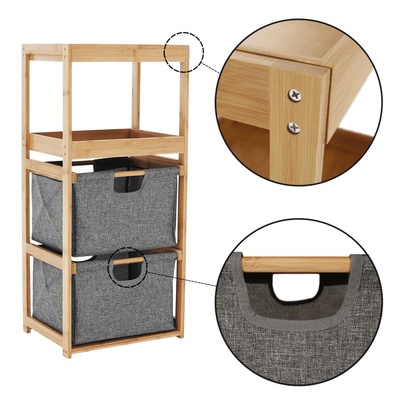 Casa si Gradina - Mobilier - Biblioteci si rafturi - Rafturi - Raft, lacuit bambus/ tesatura gri, KELANA - Infinity.ro