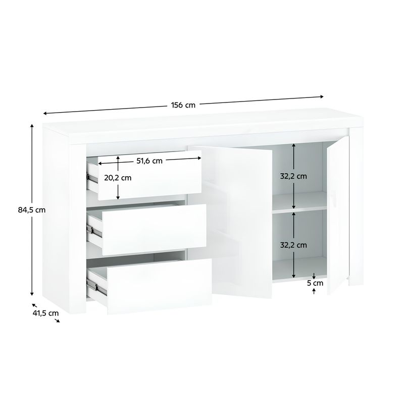 Casa si Gradina - Mobilier - Comode si corpuri - Comode - Comoda 2D3S, alb lucios, LINDY - Infinity.ro