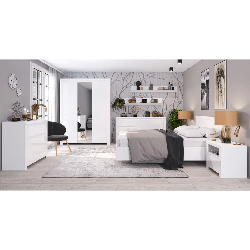 Casa si Gradina - Mobilier - Dulapuri si sifoniere - Dulapuri - Dulap 5D cu oglinda, alb lucios, LINDY - Infinity.ro