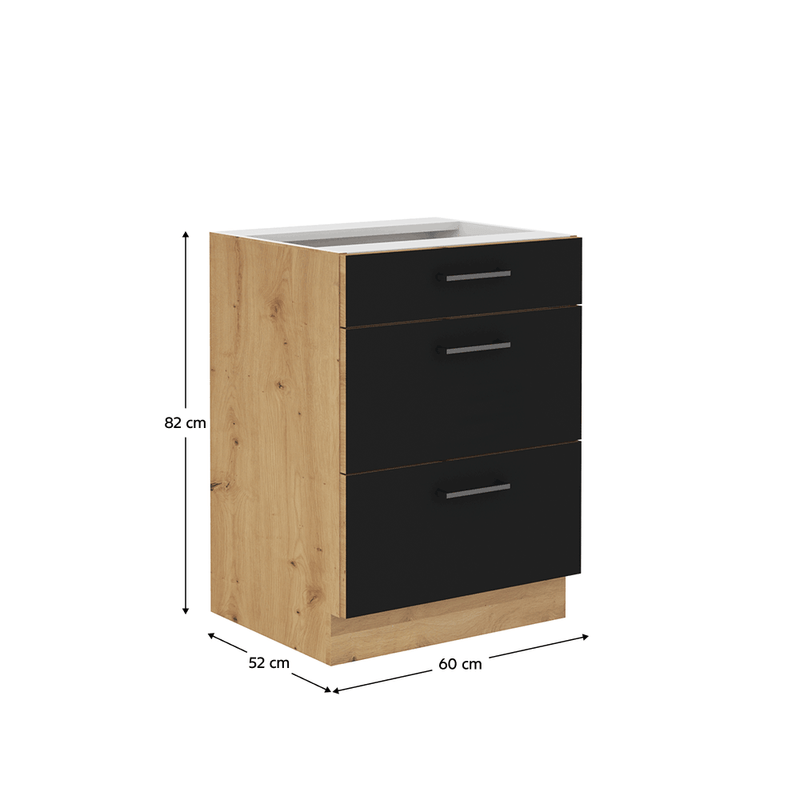 Casa si Gradina - Mobilier - Dulapuri si sifoniere - Dulapuri - Dulap inferior cu sertare, negru mat / stejar artizan, MONRO 60 D 3S BB - Infinity.ro