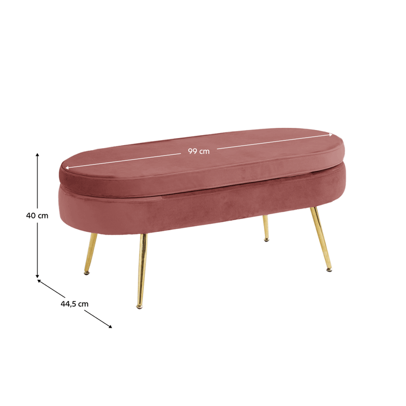 Casa si Gradina - Mobilier - Canapele si coltare - Banchete - Bancheta, tesatura de catifea roz / crom auriu, Art-deco, NOBLIN TABURET TIP 2 - Infinity.ro