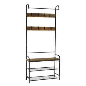 Raft pentru pantofi, lemn rustic si metal negru / MDF, KELAM