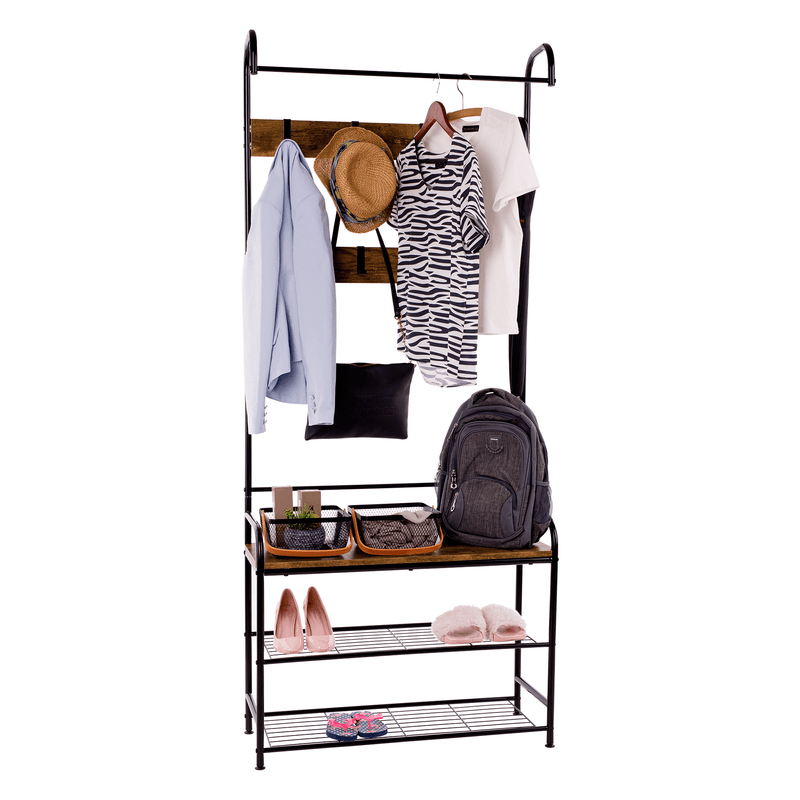 Casa si Gradina - Mobilier - Biblioteci si rafturi - Rafturi - Raft pentru pantofi, lemn rustic si metal negru / MDF, KELAM - Infinity.ro