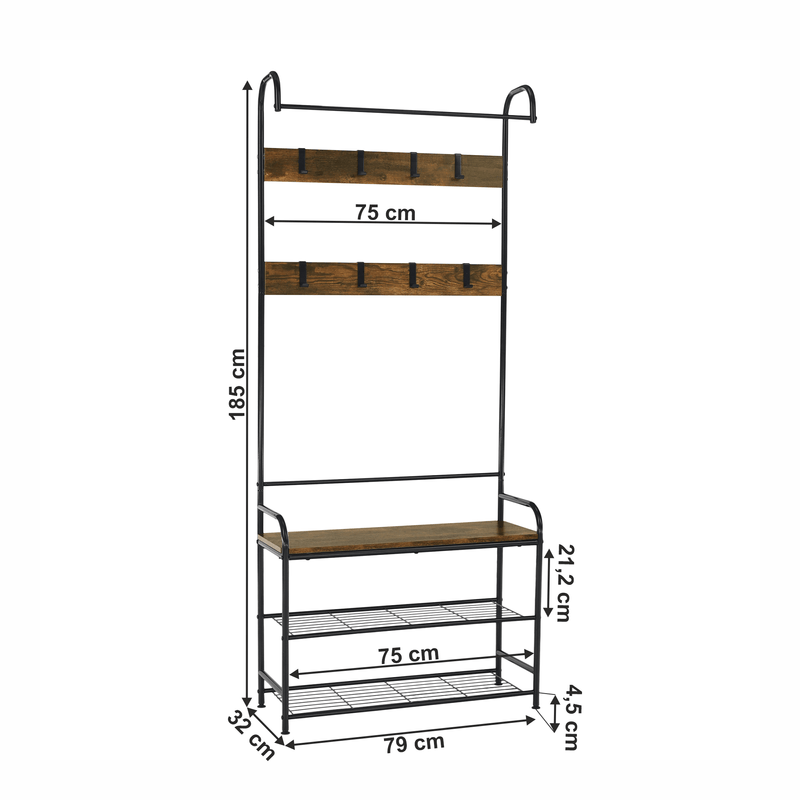 Casa si Gradina - Mobilier - Biblioteci si rafturi - Rafturi - Raft pentru pantofi, lemn rustic si metal negru / MDF, KELAM - Infinity.ro