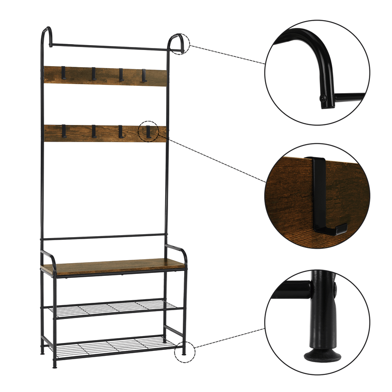 Casa si Gradina - Mobilier - Biblioteci si rafturi - Rafturi - Raft pentru pantofi, lemn rustic si metal negru / MDF, KELAM - Infinity.ro