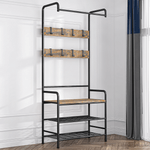 Casa si Gradina - Mobilier - Biblioteci si rafturi - Rafturi - Raft pentru pantofi, lemn rustic si metal negru / MDF, KELAM - Infinity.ro