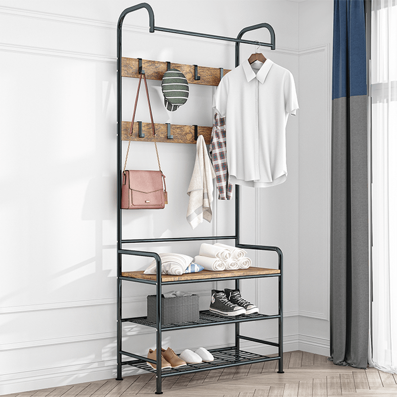 Casa si Gradina - Mobilier - Biblioteci si rafturi - Rafturi - Raft pentru pantofi, lemn rustic si metal negru / MDF, KELAM - Infinity.ro