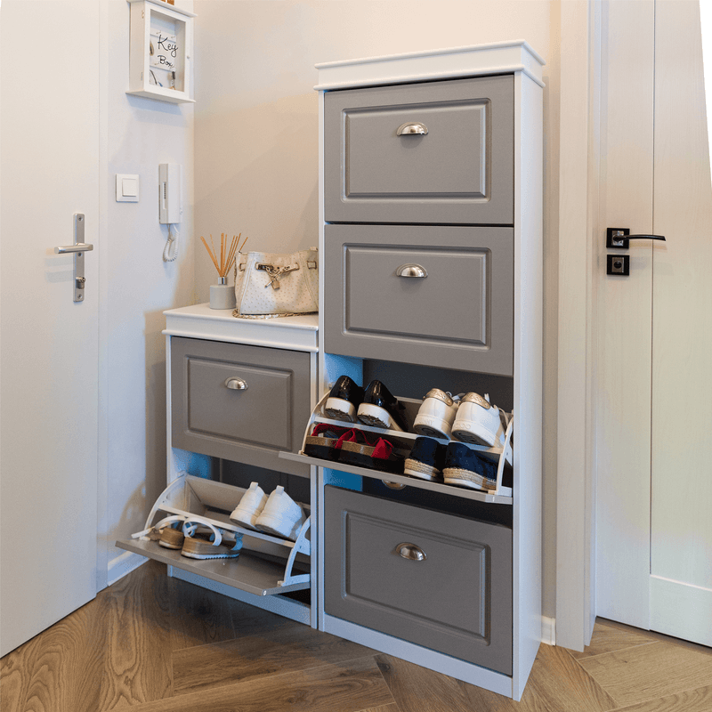 Casa si Gradina - Mobilier - Dulapuri si sifoniere - Dulapuri pantofi - Pantofar, 4 compartimente, alb/gri, SEBER TYP 3 - Infinity.ro