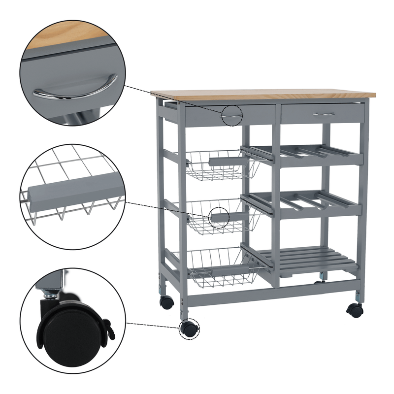 Casa si Gradina - Bucatarie si vesela - Ustensile bucatarie - Cosuri servire - Carucior de servire, gri/ natural, BARABE - Infinity.ro