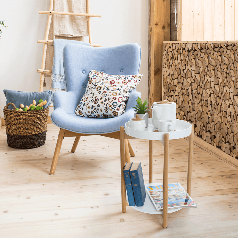 Casa si Gradina - Mobilier - Mese si birouri - Masute de cafea - Masa laterala cu tava detasabila, alba / naturala, KABRA - Infinity.ro