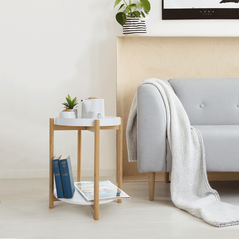 Casa si Gradina - Mobilier - Mese si birouri - Birouri - Masa laterala cu tava detasabila, alba / naturala, KABRA - Infinity.ro