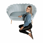 Casa si Gradina - Mobilier - Canapele si coltare - Banchete - Banca in stil Art-deco, catifea Velvet gri-albastru/crom auriu, NOBLIN - Infinity.ro