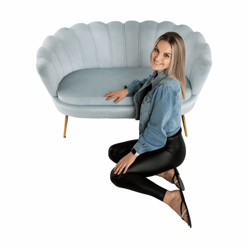 Casa si Gradina - Mobilier - Canapele si coltare - Banchete - Banca in stil Art-deco, catifea Velvet gri-albastru/crom auriu, NOBLIN - Infinity.ro