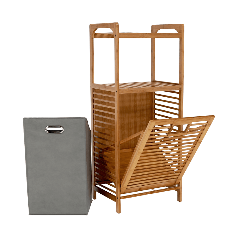 Casa si Gradina - Sanitare - Suporturi si accesorii baie - Accesorii baie - Cos de rufe, bambus natural/gri, KERI NEW - Infinity.ro