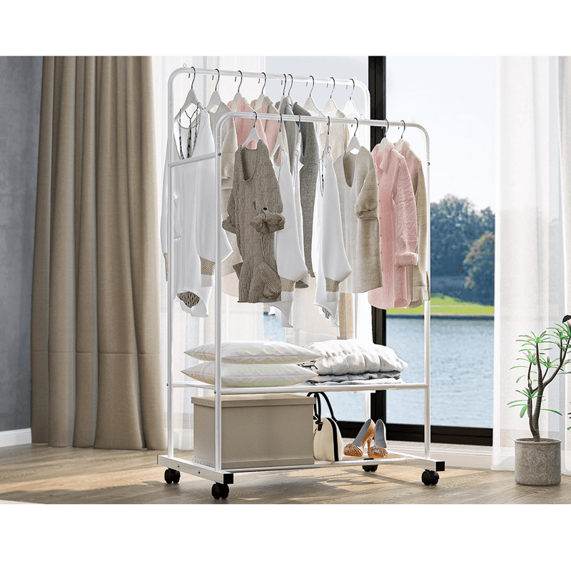 Casa si Gradina - Mobilier - Organizare si depozitare - Cuiere - Cuier mobil cu doua randuri de rafturi, alb, RAINER - Infinity.ro