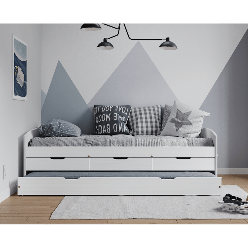 Casa si Gradina - Mobilier - Paturi si accesorii - Paturi - Pat cu pat suplimentar extensibil, alb, lemn masiv, 90x200, MARINELLA NEW - Infinity.ro