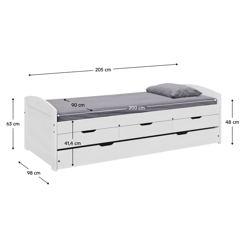 Casa si Gradina - Mobilier - Paturi si accesorii - Paturi - Pat cu pat suplimentar extensibil, alb, lemn masiv, 90x200, MARINELLA NEW - Infinity.ro