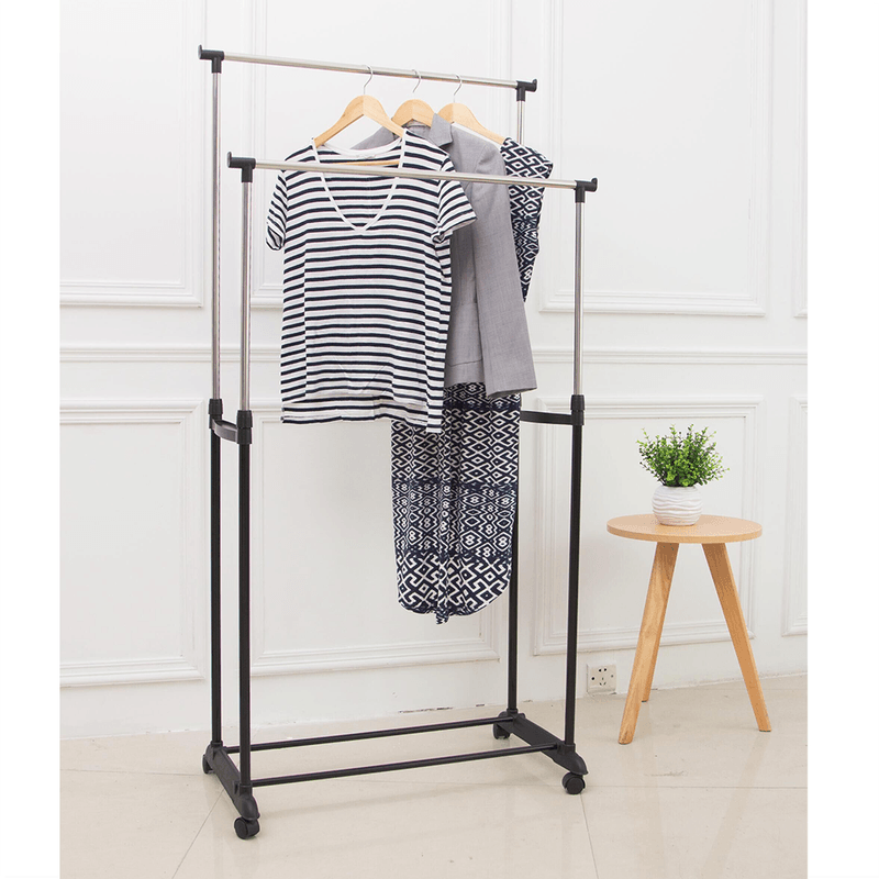 Casa si Gradina - Mobilier - Organizare si depozitare - Cuiere - Cuier mobil cu doua randuri, cu raft, negru/argintiu, SVAN - Infinity.ro