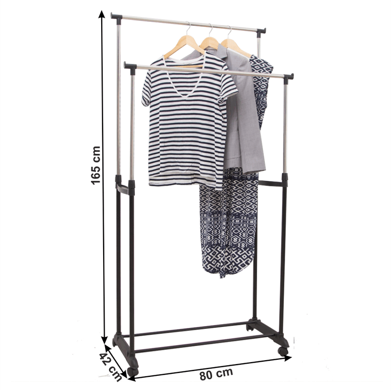 Casa si Gradina - Mobilier - Organizare si depozitare - Cuiere - Cuier mobil cu doua randuri, cu raft, negru/argintiu, SVAN - Infinity.ro