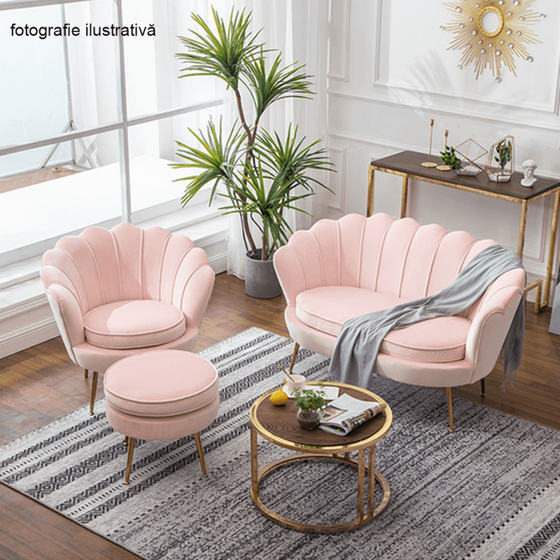 Casa si Gradina - Mobilier - Canapele si coltare - Banchete - Banca in stil Art-deco, catifea Velvet roz/crom auriu, NOBLIN - Infinity.ro