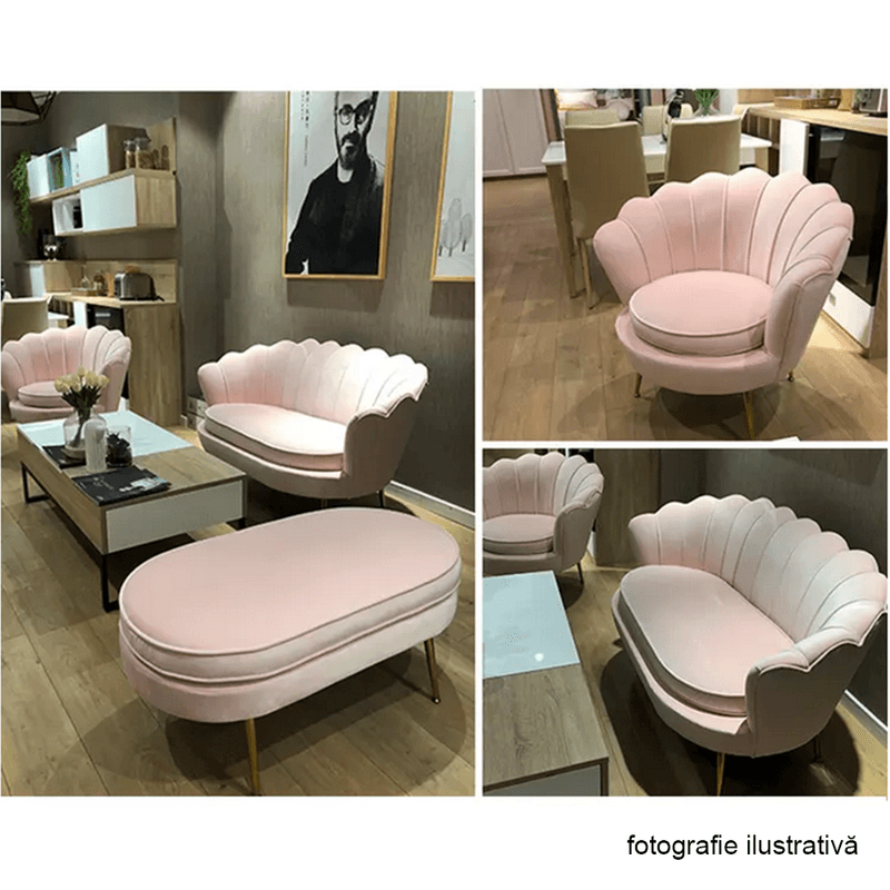 Casa si Gradina - Mobilier - Canapele si coltare - Banchete - Banca in stil Art-deco, catifea Velvet roz/crom auriu, NOBLIN - Infinity.ro