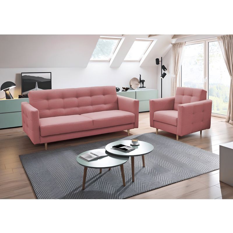 Casa si Gradina - Mobilier - Canapele si coltare - Canapele - Canapea tapitata 3+1+1, material textil roz invechit, AMEDIA - Infinity.ro