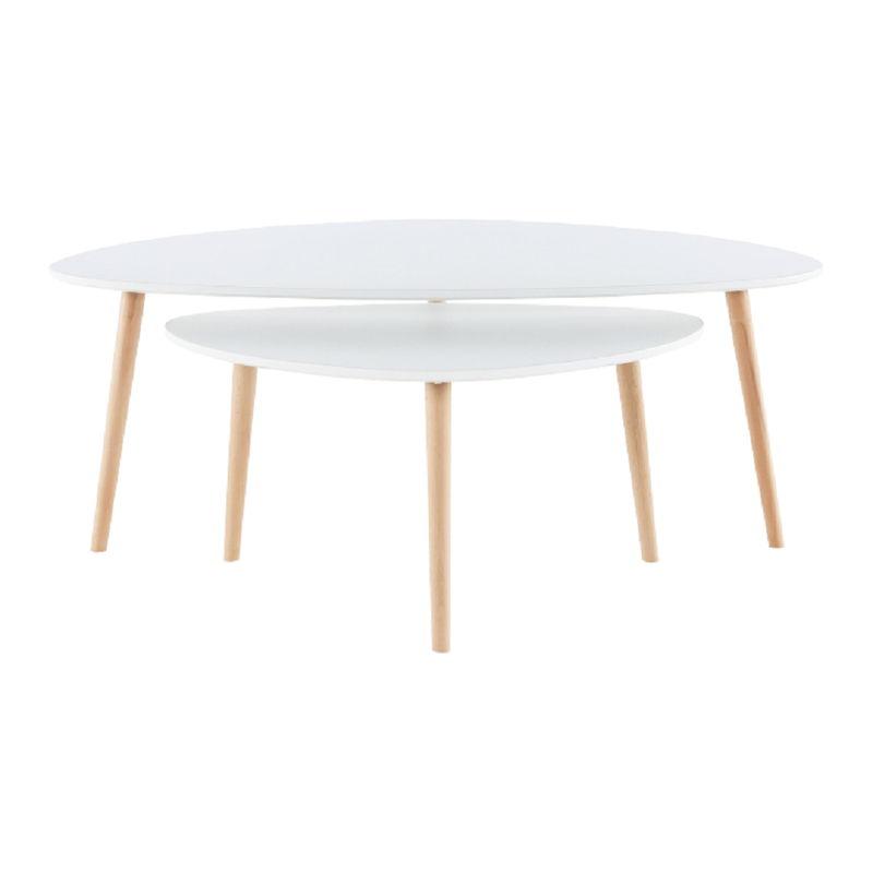 Casa si Gradina - Mobilier - Mese si birouri - Masute de cafea - Set 2 masute de cafea, alb/fag, FOLKO NEW - Infinity.ro