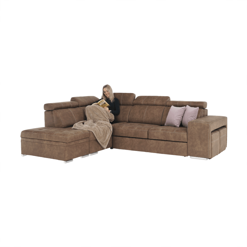 Casa si Gradina - Mobilier - Canapele si coltare - Coltare - Coltar, material maro/violet deschis, stanga, LANZA - Infinity.ro