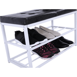 Casa si Gradina - Mobilier - Organizare si depozitare - Bancute - Banca cu rafturi pantofi, negru/alb, LYROS - Infinity.ro