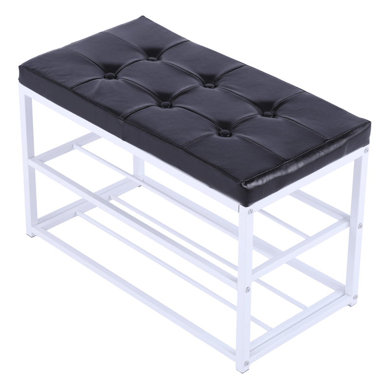 Casa si Gradina - Mobilier - Organizare si depozitare - Bancute - Banca cu rafturi pantofi, negru/alb, LYROS - Infinity.ro