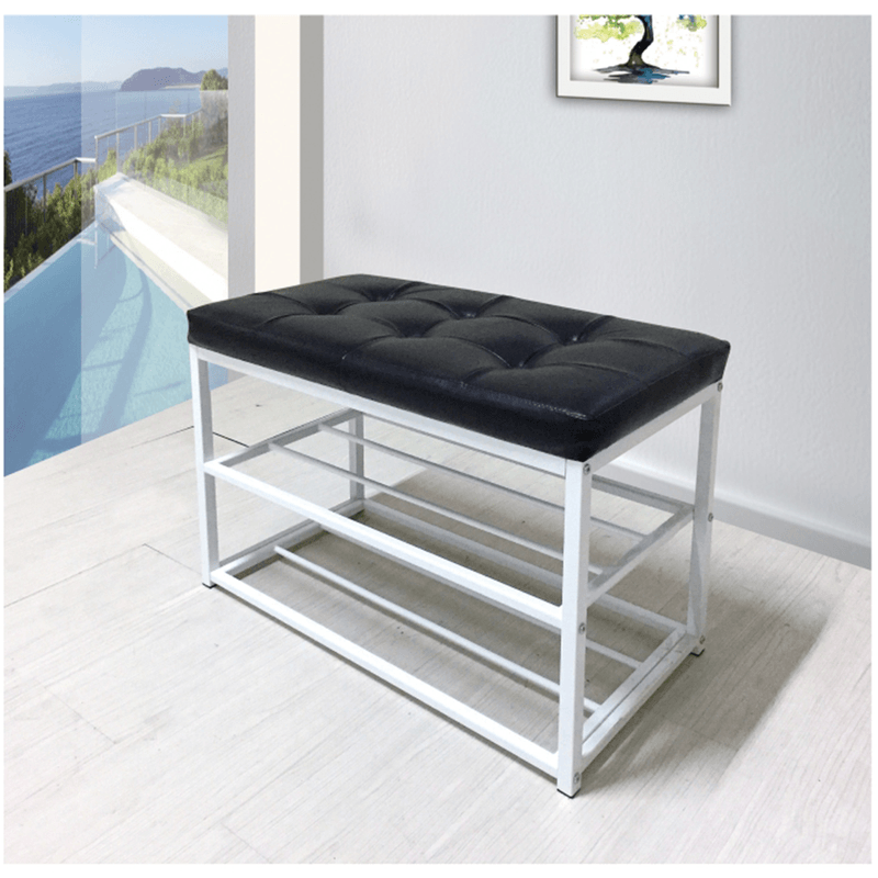 Casa si Gradina - Mobilier - Organizare si depozitare - Bancute - Banca cu rafturi pantofi, negru/alb, LYROS - Infinity.ro