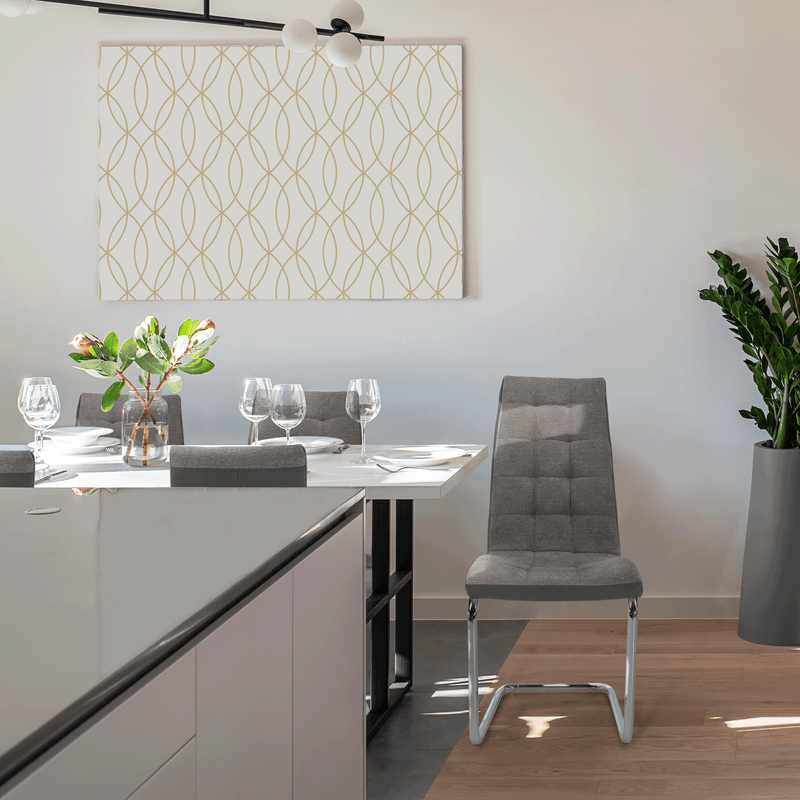 Casa si Gradina - Mobilier - Scaune si fotolii - Scaune - Scaun bucatarie, material textil gri deschis/piele ecologica gri/crom, SALOMA NEW - Infinity.ro