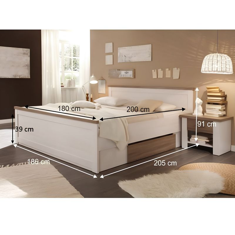 Casa si Gradina - Mobilier - Seturi de mobilier - Seturi dormitor - Pat + 2x noptiere, pin alb/stejar sonoma trufa, LUMERA - Infinity.ro