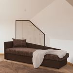 Casa si Gradina - Mobilier - Paturi si accesorii - Paturi - Pat cu spatiu pentru depozitare, versiune de stanga, piele eco maro+material cu imprimeu, JUDIT - Infinity.ro