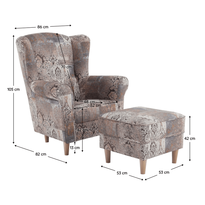 Casa si Gradina - Mobilier - Scaune si fotolii - Fotolii - Fotoliu cu taburet, material vintage model, ASTRID - Infinity.ro