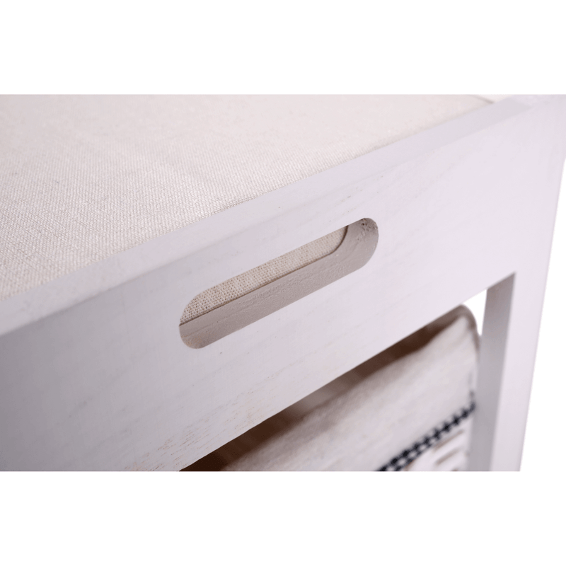 Casa si Gradina - Mobilier - Organizare si depozitare - Bancute - Bancuta cu cos de rachita si perna, alb antichizat, RUBY1 - Infinity.ro