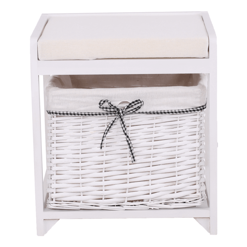 Casa si Gradina - Mobilier - Organizare si depozitare - Bancute - Bancuta cu cos de rachita si perna, alb antichizat, RUBY1 - Infinity.ro