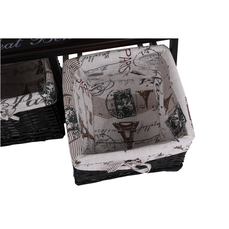 Casa si Gradina - Mobilier - Organizare si depozitare - Bancute - Banca cu  perna, 2 cosuri de rachita, maro inchis/bej/imprimeu, SEAT BENCH 3 - Infinity.ro