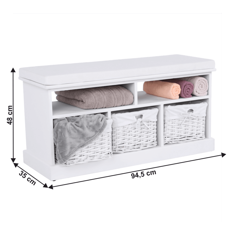 Casa si Gradina - Mobilier - Organizare si depozitare - Bancute - Banca cu 3 cosuri, alb, RAFAELLO - Infinity.ro