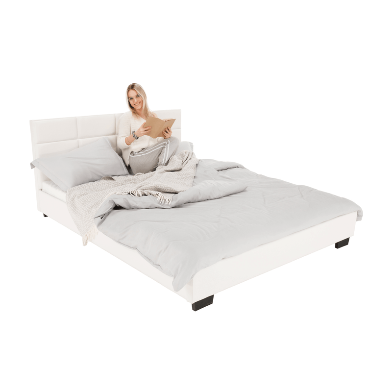 Casa si Gradina - Mobilier - Paturi si accesorii - Paturi - Pat matrimonial cu somiera, 160x200, piele eco alba, MIKEL - Infinity.ro