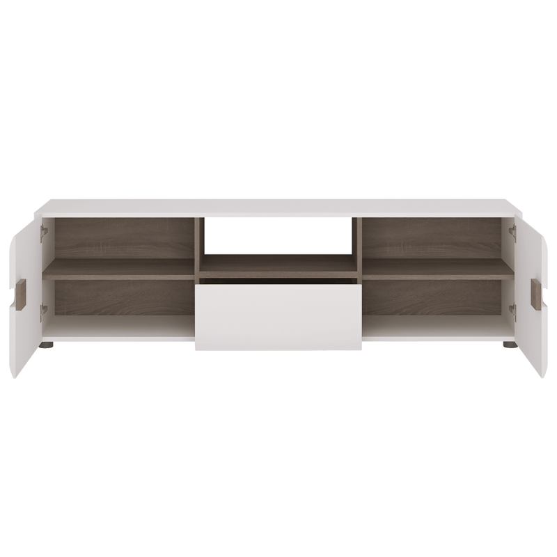 Casa si Gradina - Mobilier - Comode si corpuri - Comode - Comoda TV alba stralucitoare HG/stejar sonoma inchis, LYNATET TYP 50 - Infinity.ro