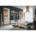 Casa si Gradina - Mobilier - Comode si corpuri - Comode - Comoda TV alba stralucitoare HG/stejar sonoma inchis, LYNATET TYP 50 - Infinity.ro