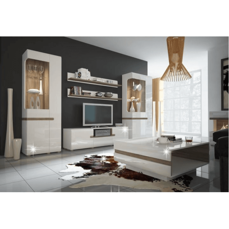 Casa si Gradina - Mobilier - Comode si corpuri - Comode - Comoda TV alba stralucitoare HG/stejar sonoma inchis, LYNATET TYP 50 - Infinity.ro