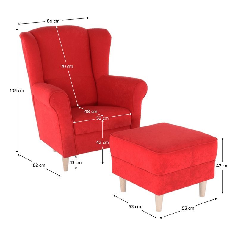 Casa si Gradina - Mobilier - Scaune si fotolii - Fotolii - Fotoliu cu taburet, material rosu, ASTRID - Infinity.ro