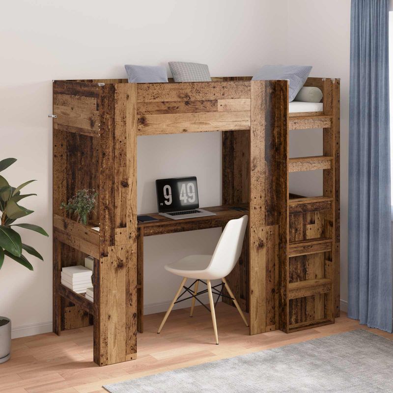Casa si Gradina - Mobilier - Paturi si accesorii - Paturi - Cadru de pat supraetajat cu birou Lemn vechi 75 x 190 cm - Infinity.ro