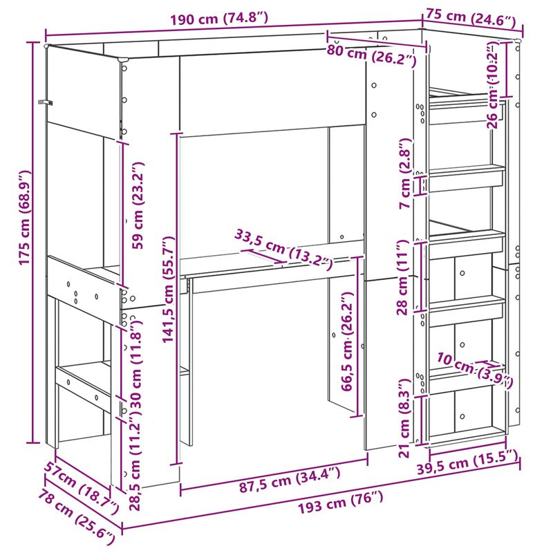Casa si Gradina - Mobilier - Paturi si accesorii - Paturi - Cadru de pat supraetajat cu birou Lemn vechi 75 x 190 cm - Infinity.ro